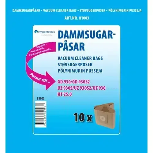 Rishaug Renholdsmaskiner støvsugerpose papir GD930 VP930